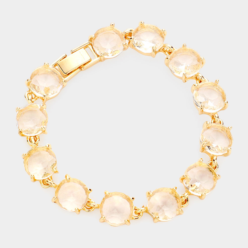 Gold Round Stone Link Pageant Bracelet  | Evening Bracelet
