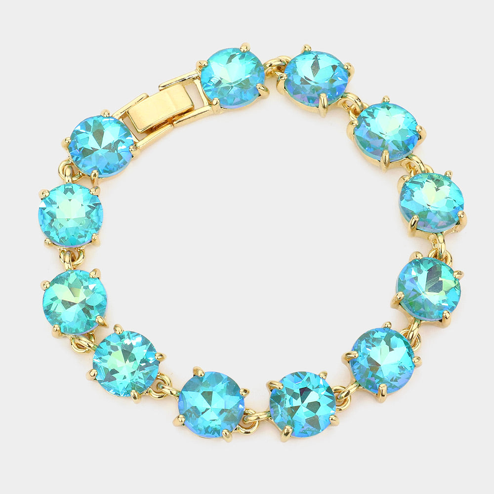 Aqua Round Stone Link Pageant Bracelet  | Evening Bracelet