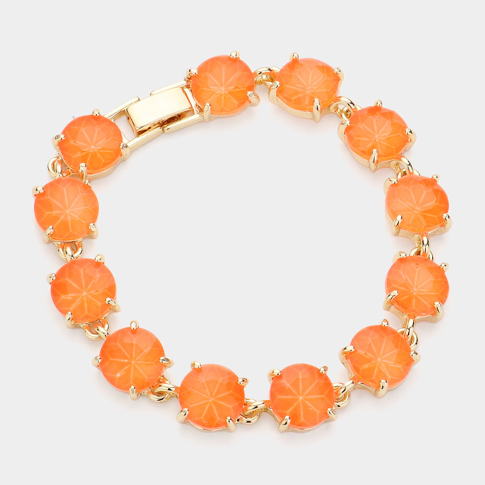 Neon Coral Round Stone Link Pageant Bracelet  | Evening Bracelet