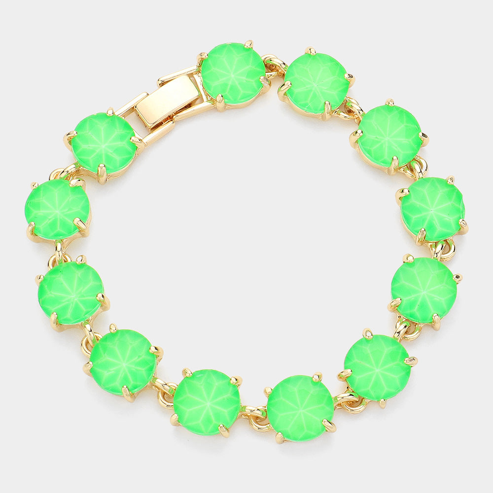 Neon Green Round Stone Link Pageant Bracelet | Evening Bracelet
