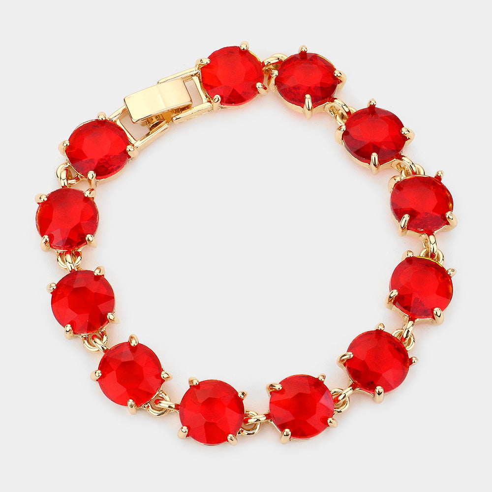 Red Round Stone Link Pageant Bracelet  | Evening Bracelet