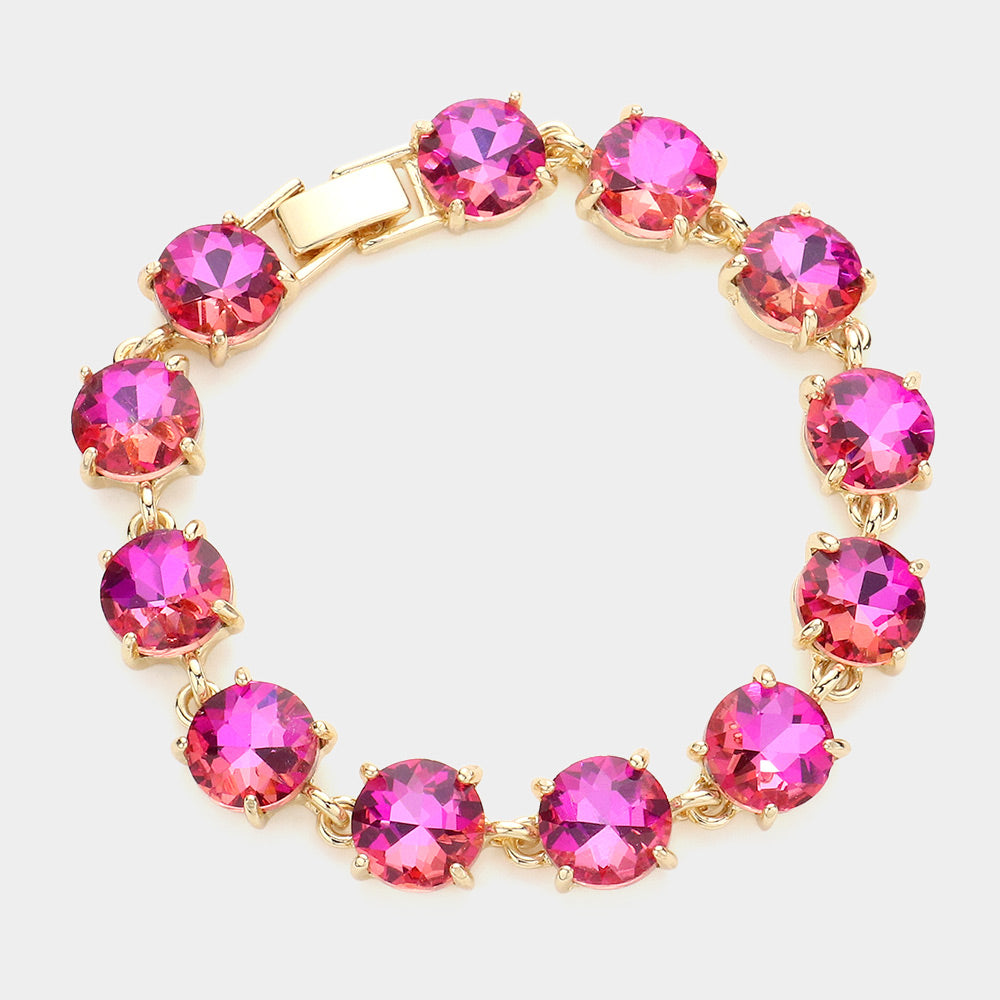 Pink AB Round Stone Link Pageant Bracelet | Evening Bracelet