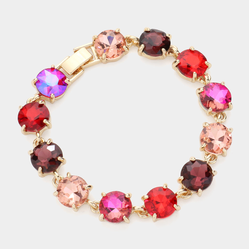 Multi-Color Round Stone Link Pageant Bracelet  | Evening Bracelet
