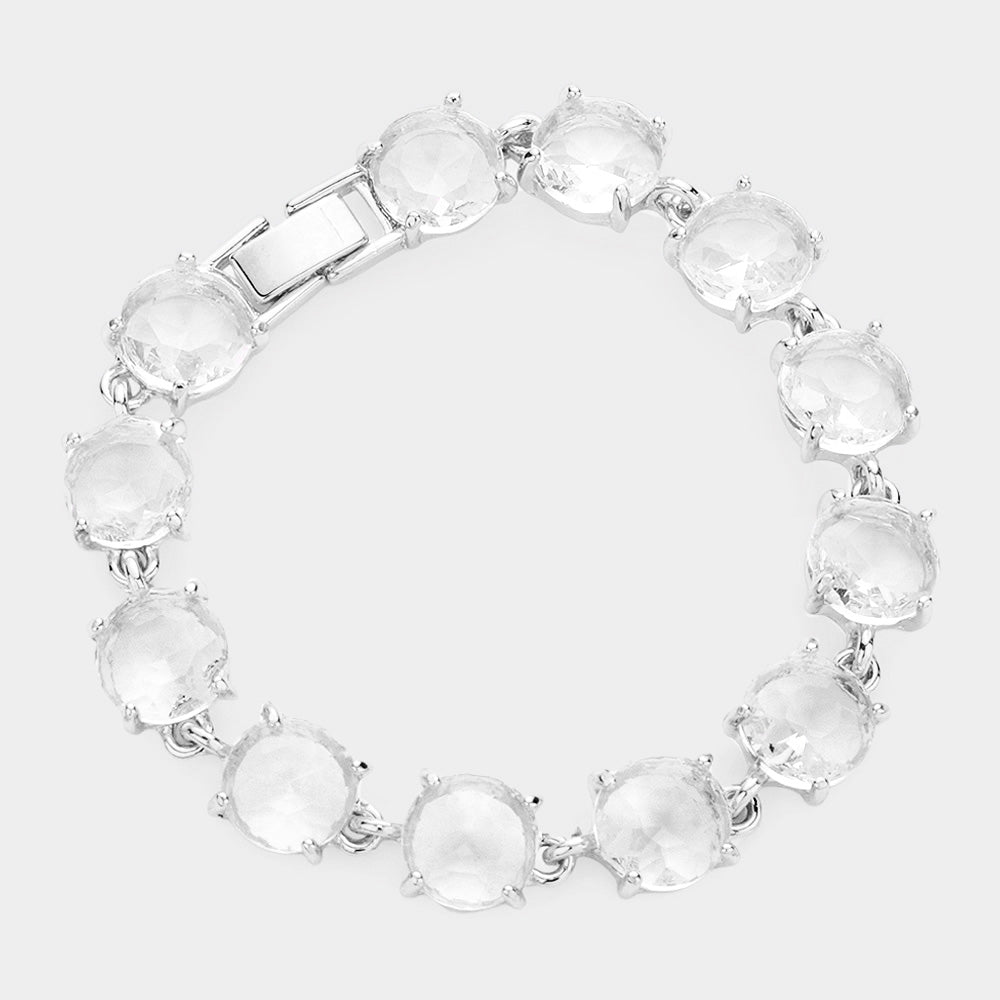 Clear Round Stone Link Pageant Bracelet  | Evening Bracelet