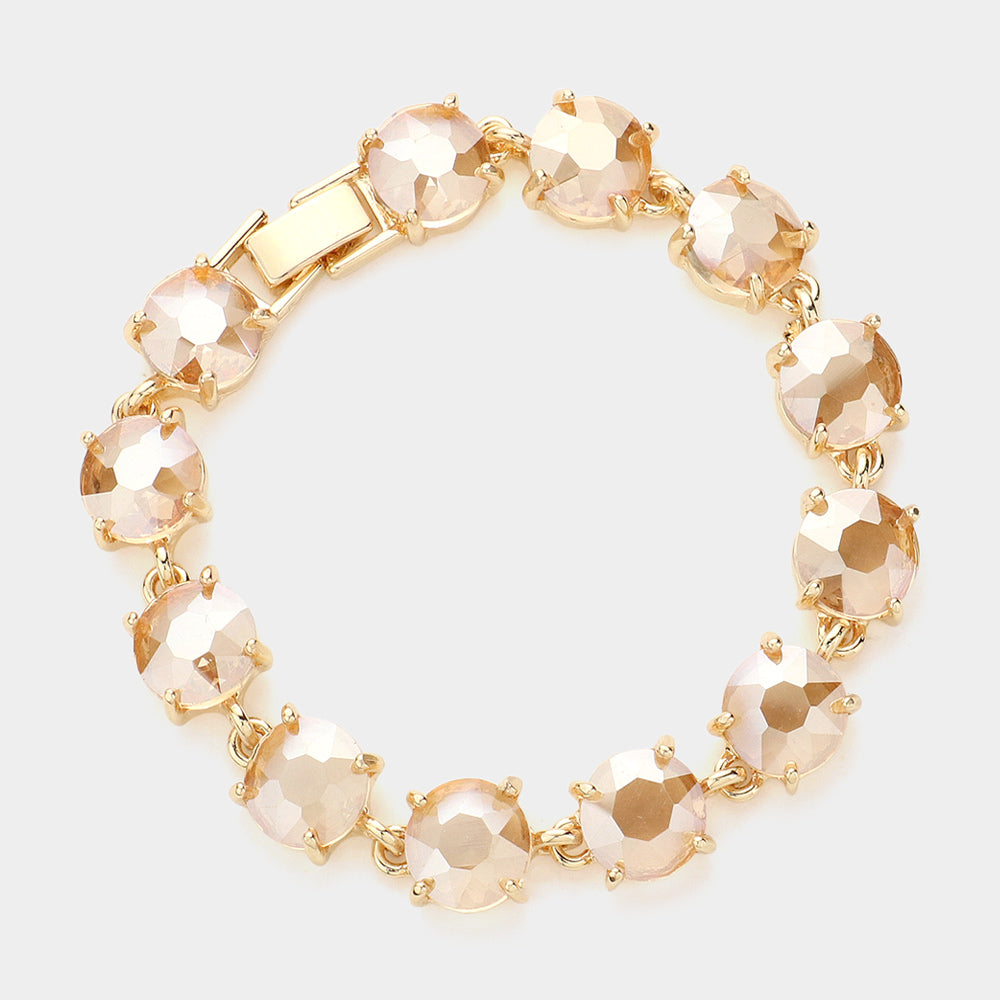 Light Topaz Round Stone Link Pageant Bracelet | Evening Bracelet 