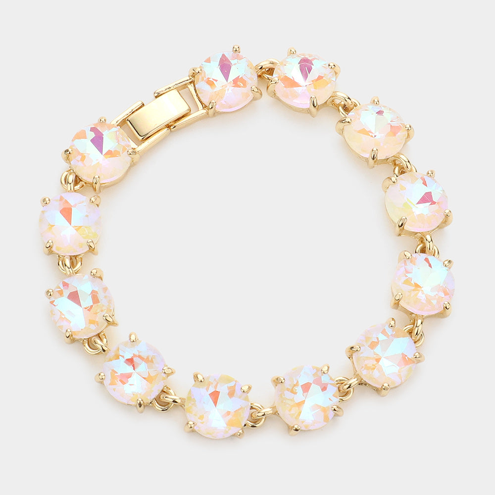 White AB Round Stone Link Pageant Bracelet  | Evening Bracelet