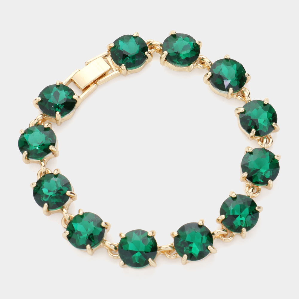 Emerald Round Stone Link Pageant Bracelet  | Evening Bracelet