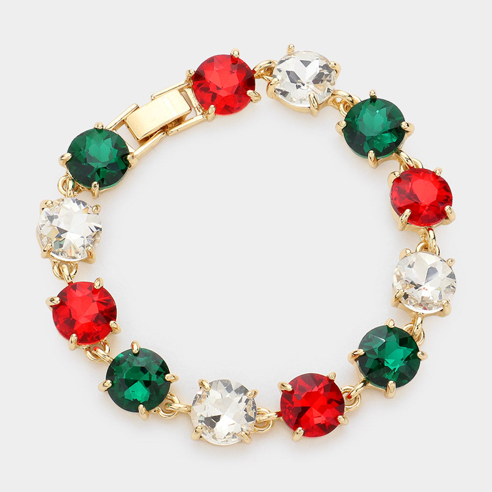 Multi-Color Round Stone Link Pageant Bracelet  | Evening Bracelet