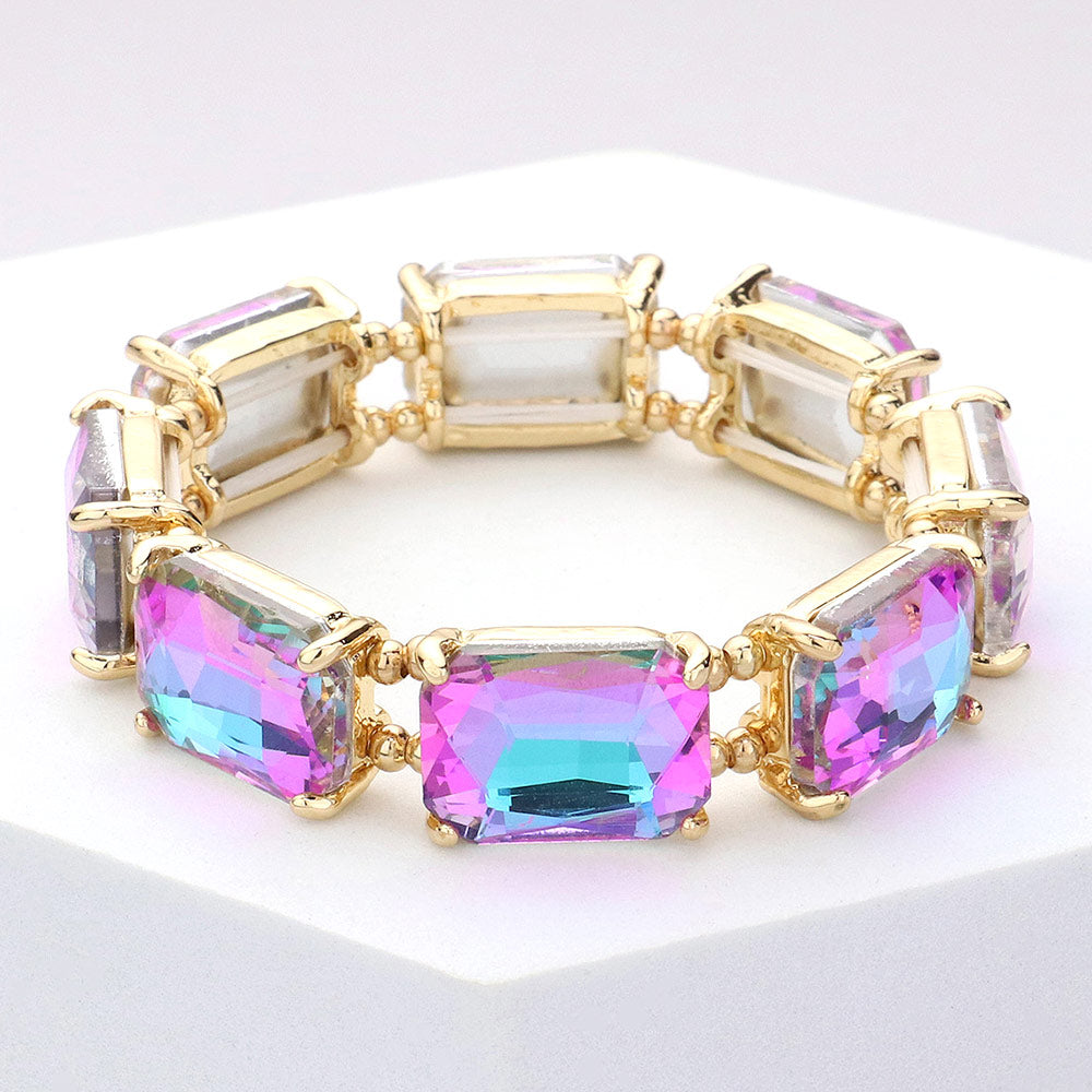 Lavender AB Emerald Cut Stone Stretch Pageant Bracelet  | Stretch Prom Bracelet