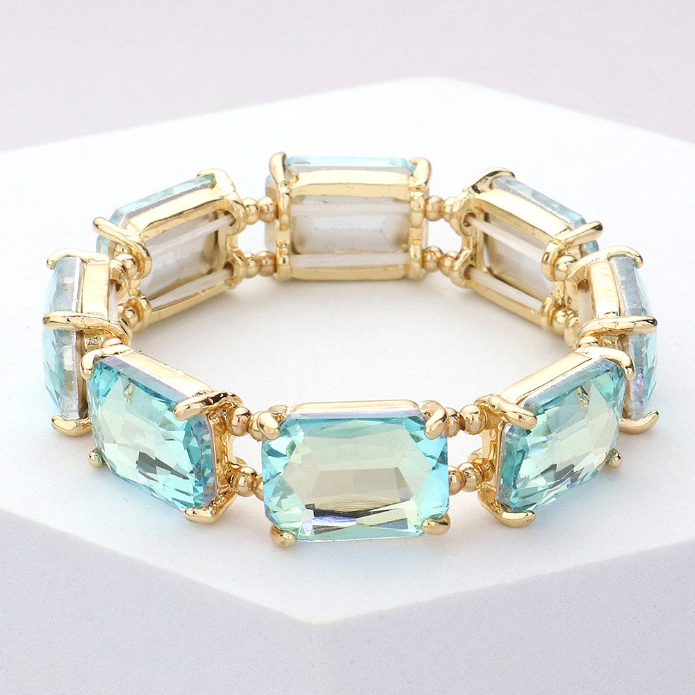 Mint AB Emerald Cut Stone Stretch Pageant Bracelet | Stretch Prom Bracelet