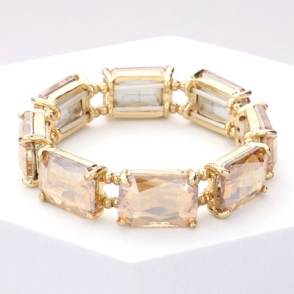 Light Topaz AB Emerald Cut Stone Stretch Pageant Bracelet | Stretch Prom Bracelet