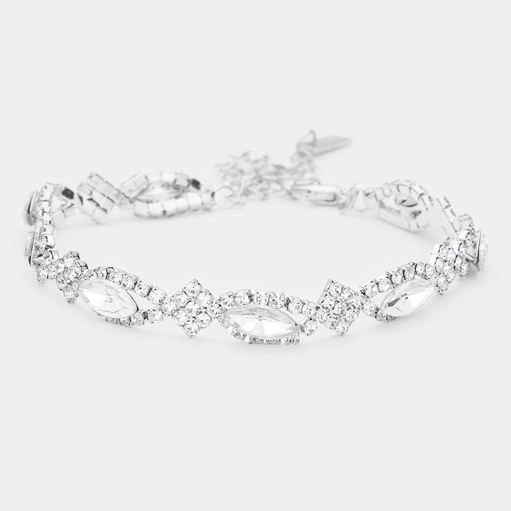 Clear Rhinestone Slim Pageant Bracelet | Prom Jewelry 