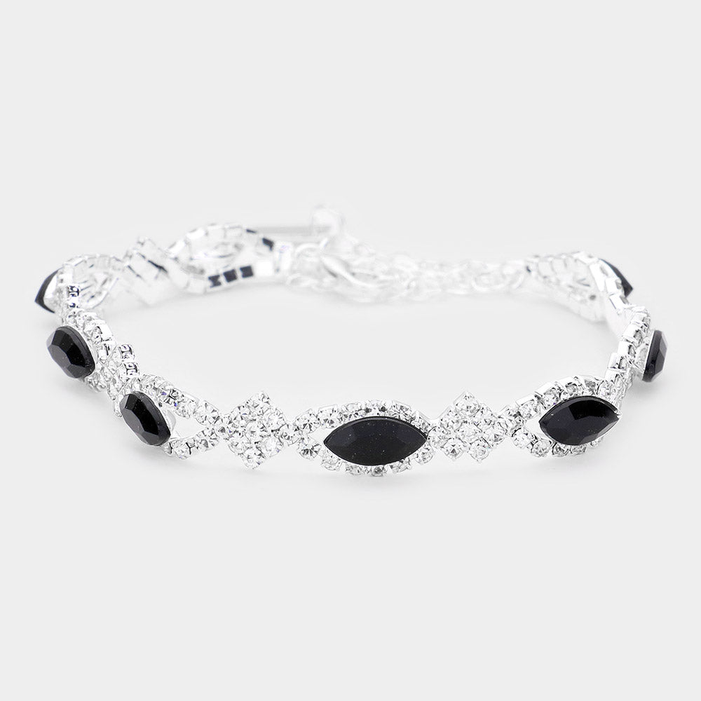 Black Rhinestone Slim Pageant Bracelet | Prom Jewelry