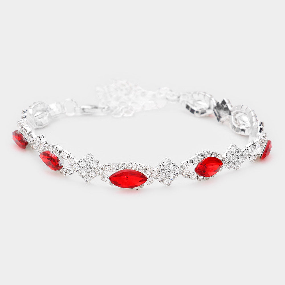 Red and Clear Rhinestone Slim Pageant Bracelet | Prom Jewelry