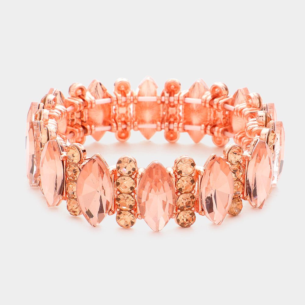 Peach Marquise Stone Accented Stretch Pageant Bracelet | Prom Bracelet