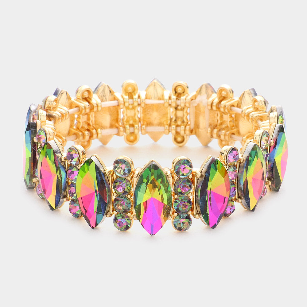 Multi-Color Marquise Stone Accented Stretch Pageant Bracelet  | Prom Bracelet | 588245