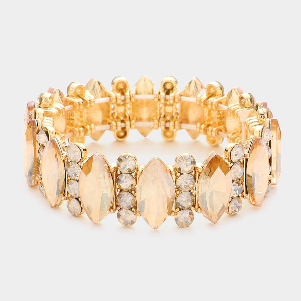Light Topaz Marquise Stone Accented Stretch Pageant Bracelet  | Prom Bracelet