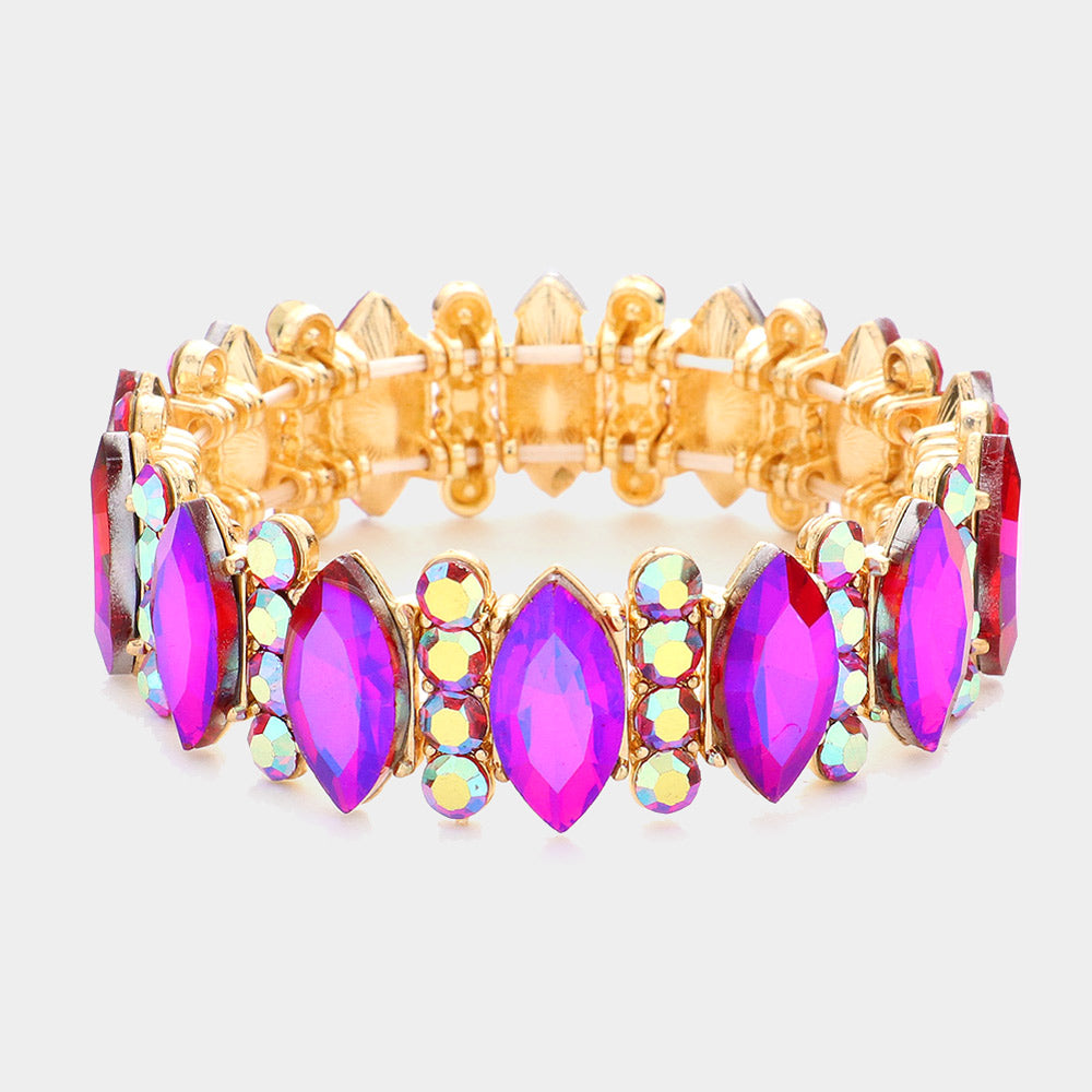 Purple Marquise Stone Accented Stretch Pageant Bracelet  | Prom Bracelet
