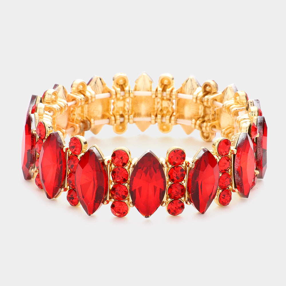Red Marquise Stone Accented Stretch Pageant Bracelet  | Prom Bracelet