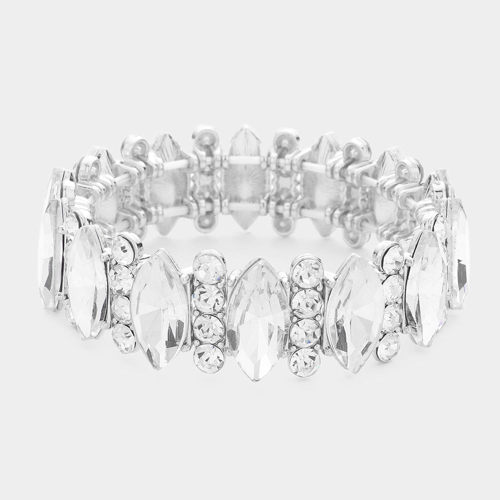 Clear Marquise Stone Accented Stretch Pageant Bracelet | Prom Bracelet
