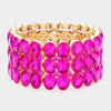 Wide Fuchsia Three Row Crystal Oval Stone Stretch Bracelet | Big Chunky Bracelet