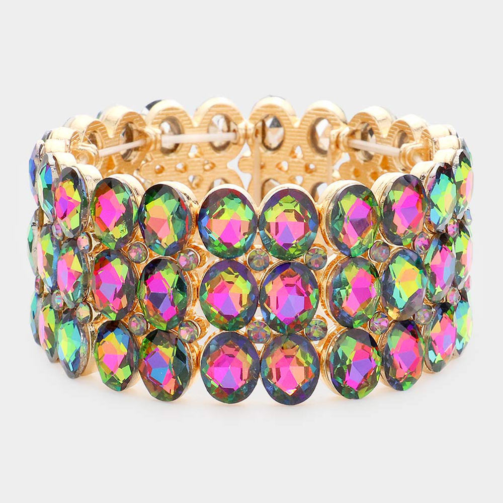 Wide Multi-Color Three Row Crystal Oval Stone Stretch Bracelet | Big Chunky  Bracelet | L&M Bling - lmbling