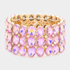 Wide Pink Three Row Crystal Oval Stone Stretch Bracelet | Big Chunky Bracelet