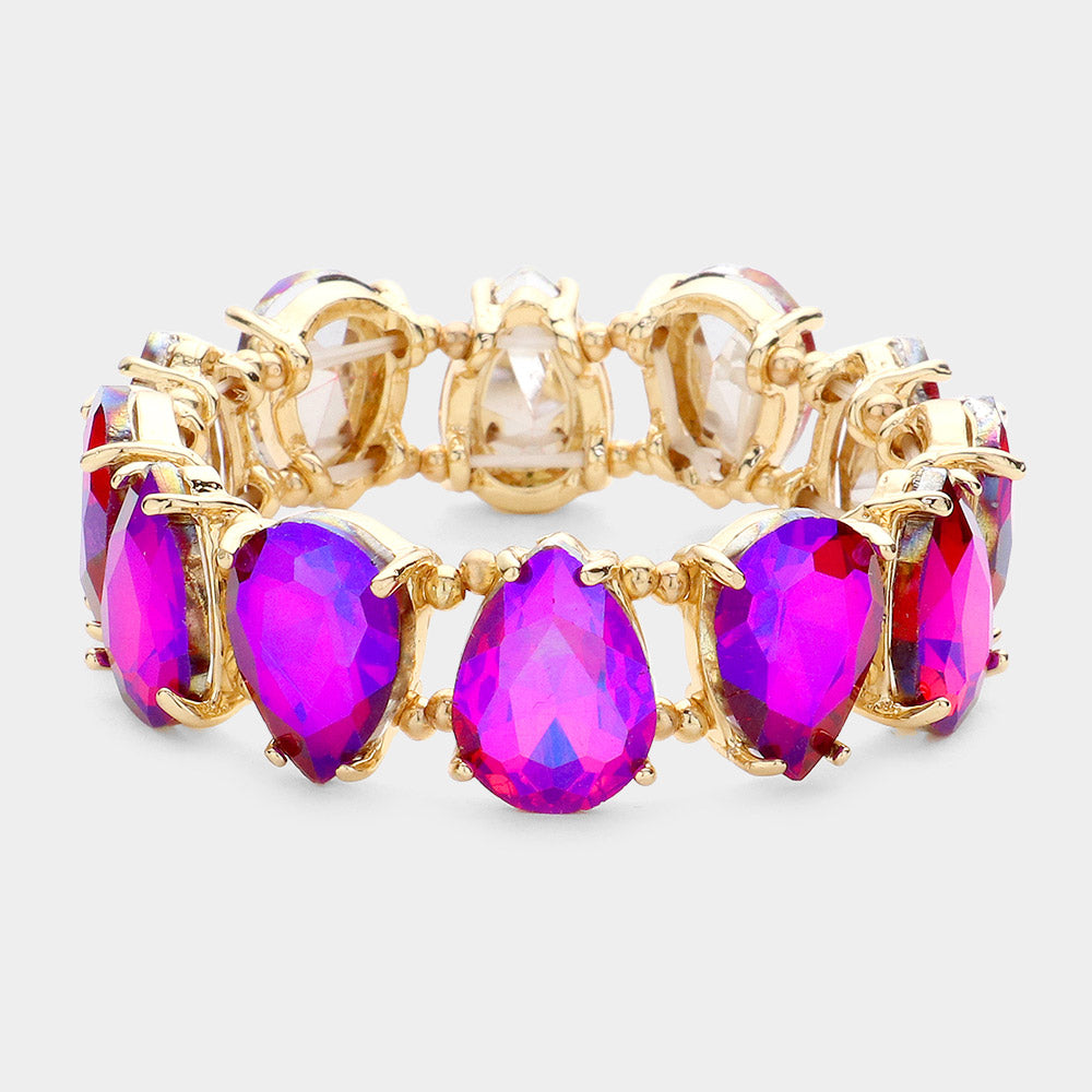 Fuchsia AB Teardrop Fun Fashion Stretch Bracelet | Outfit of Choice Jewelry