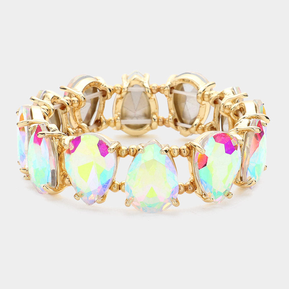 AB Teardrop Fun Fashion Stretch Bracelet on Gold | Outfit of Choice Jewelry