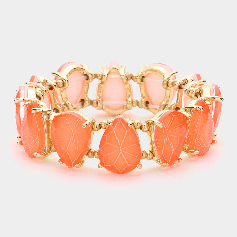 Neon Orange Teardrop Fun Fashion Stretch Bracelet | Outfit of Choice Jewelry