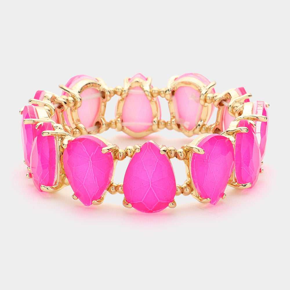 Neon Fuchsia Teardrop Fun Fashion Stretch Bracelet | Outfit of Choice Jewelry