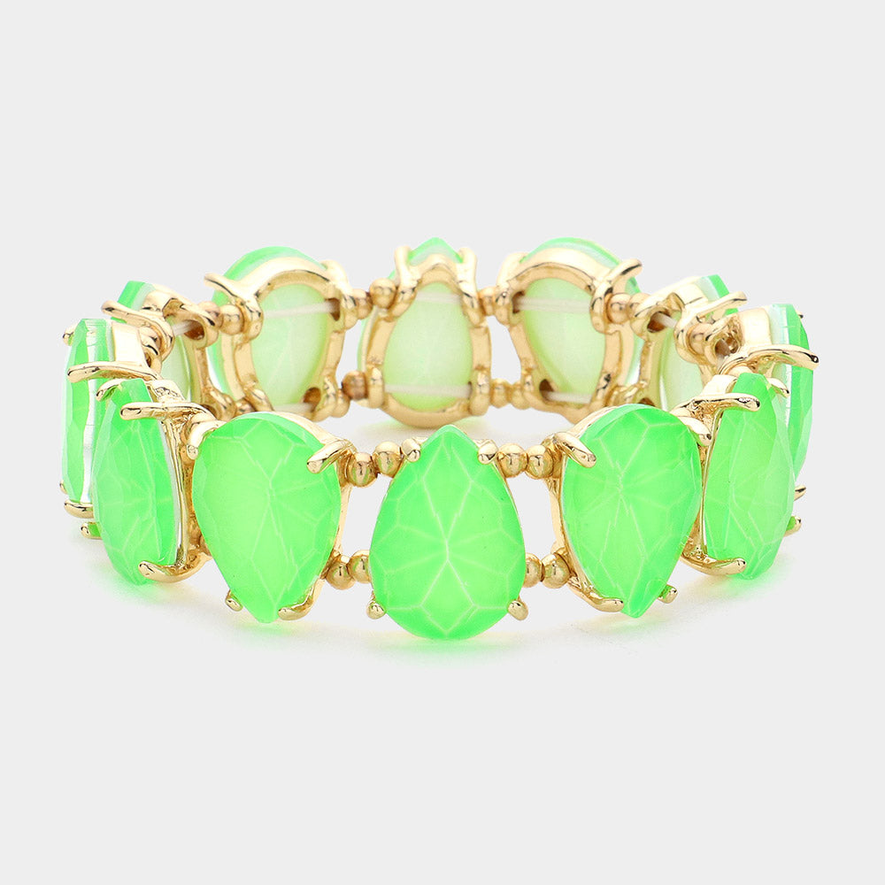 Neon Green Teardrop Fun Fashion Stretch Bracelet | Outfit of Choice Jewelry