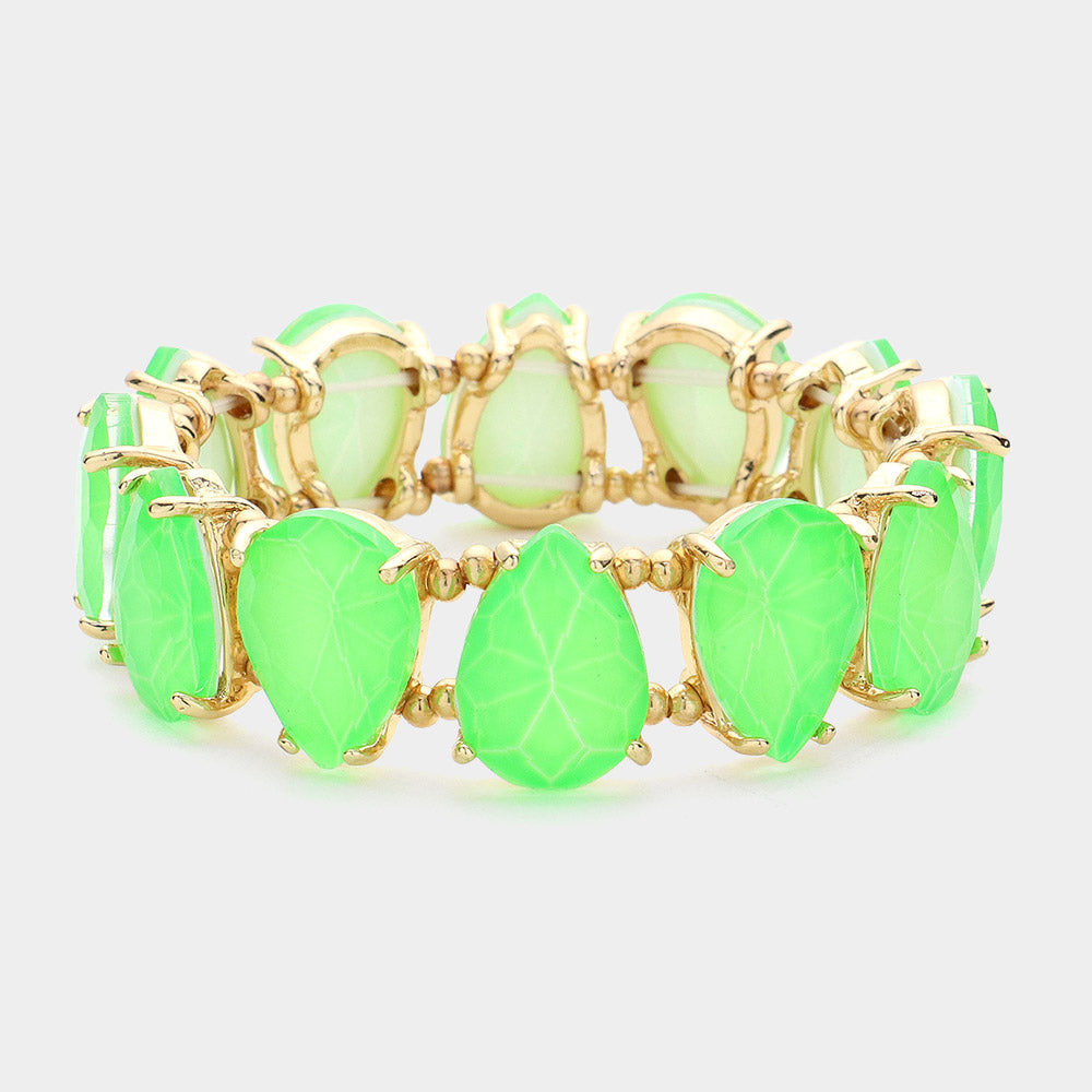 Neon Green Teardrop Fun Fashion Stretch Bracelet | Outfit of Choice Jewelry