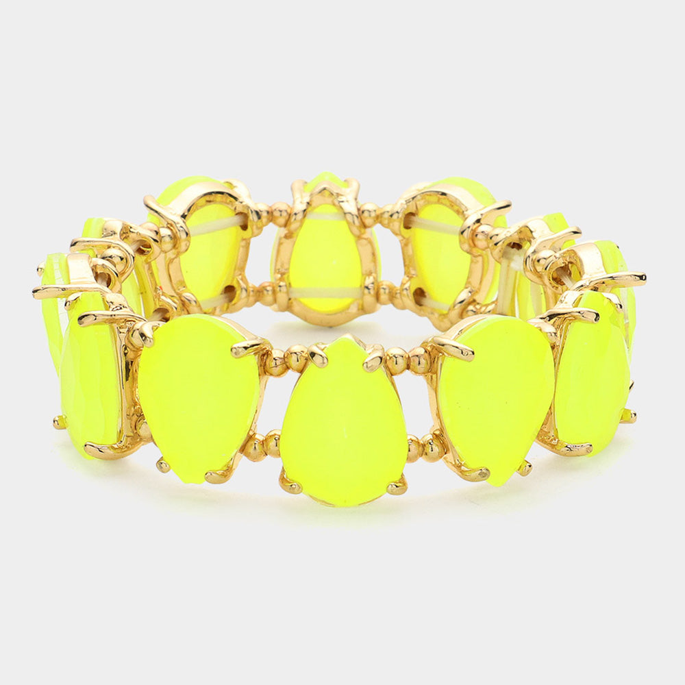 Neon Yellow Teardrop Fun Fashion Stretch Bracelet | Outfit