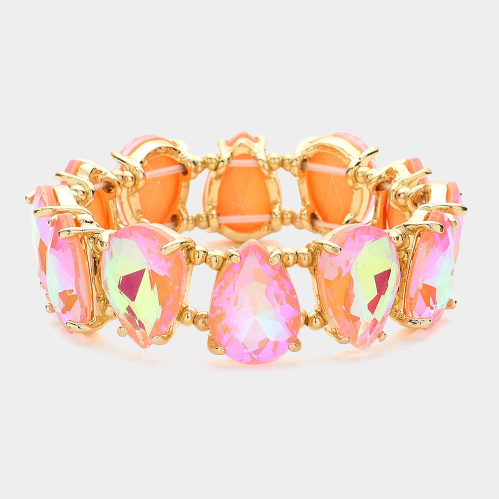 Pink AB Teardrop Fun Fashion Stretch Bracelet | Outfit of Choice Jewelry