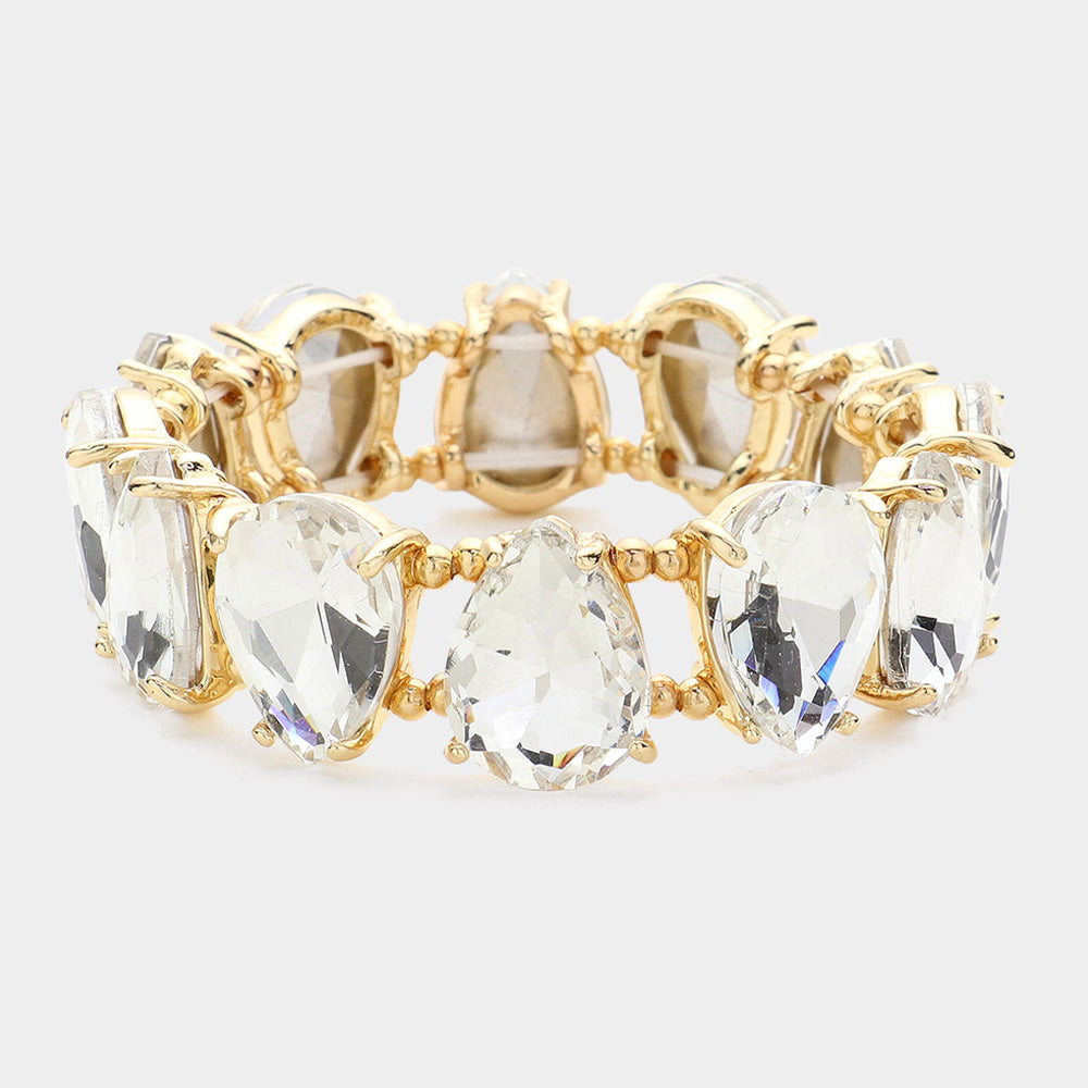 Clear Teardrop Fun Fashion Stretch Bracelet on Gold | Outfit of Choice Jewelry