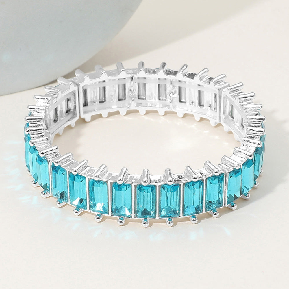 Aqua Baguette Stone Stretch Pageant Bracelet | Aqua Evening Bracelet