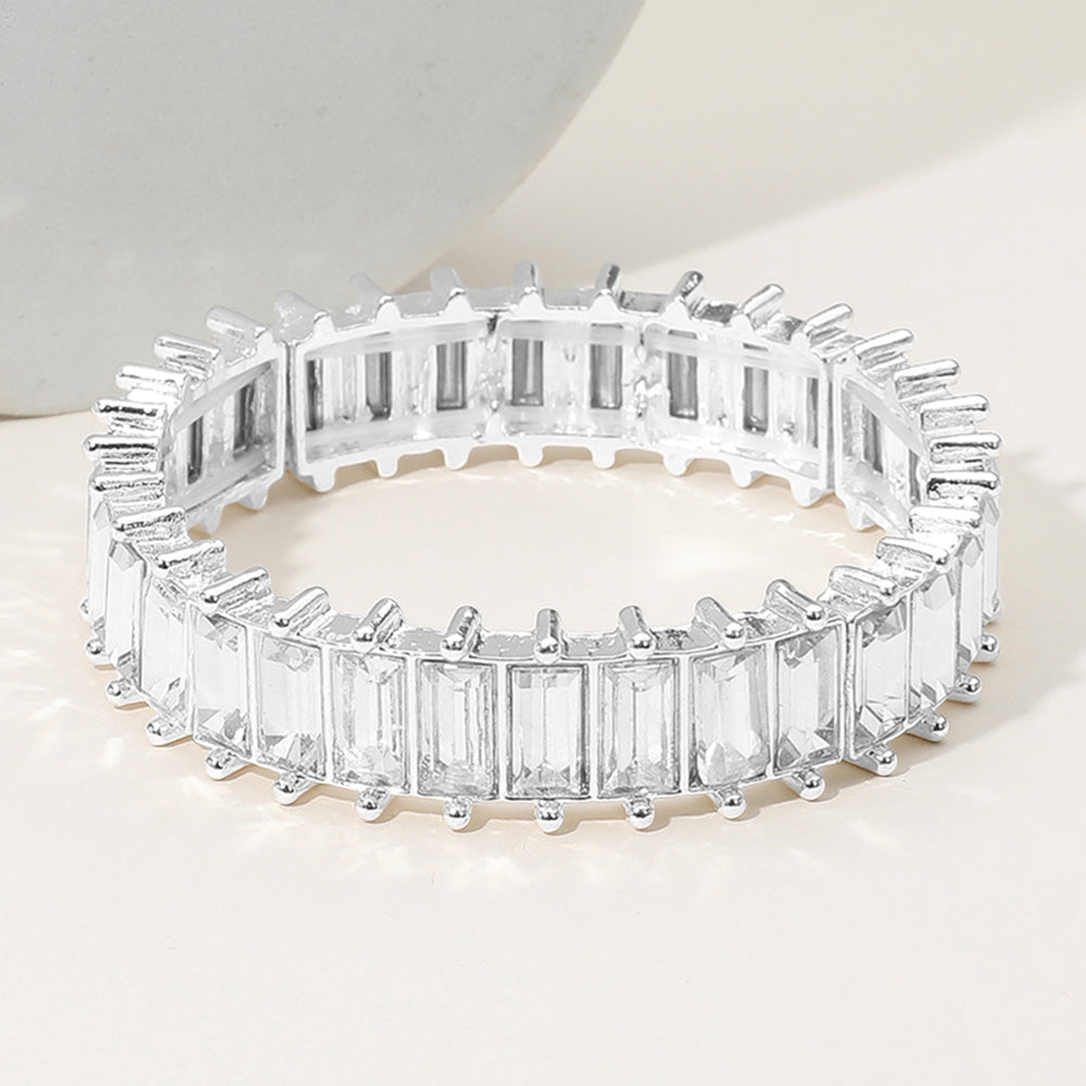 Clear Baguette Stone Stretch Pageant Bracelet | Clear Evening Bracelet