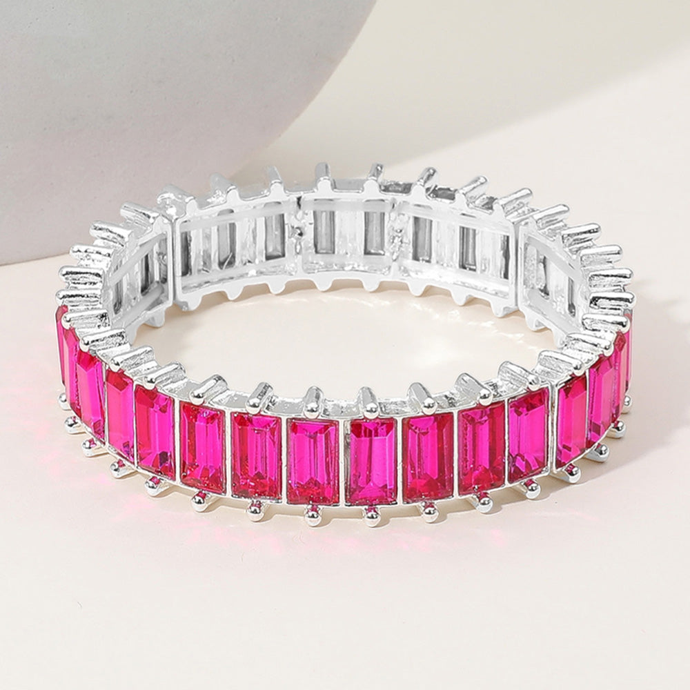 Fuchsia Baguette Stone Stretch Pageant Bracelet | Fuchsia Evening Bracelet
