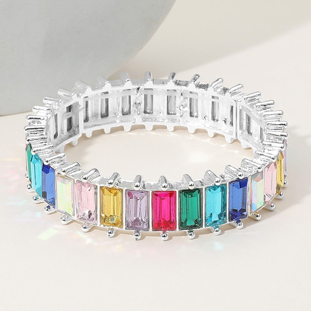 Multi-Color Baguette Stone Stretch Pageant Bracelet | Multi-Color Evening Bracelet