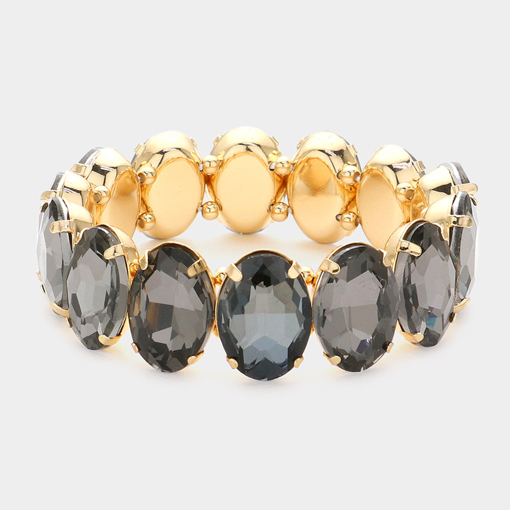 Black Diamond Oval Stone Stretch Pageant Bracelet | Prom Jewelry | 598412