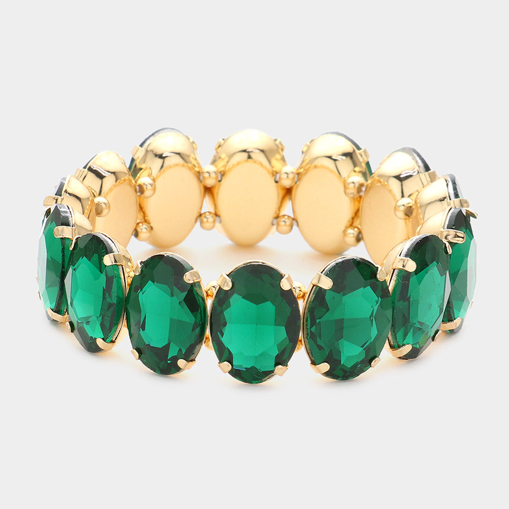 Emerald Oval Stone Stretch Pageant Bracelet | Prom Jewelry