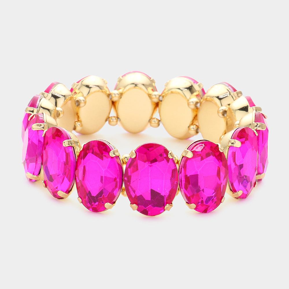 Fuchsia Oval Stone Stretch Pageant Bracelet | Prom Jewelry
