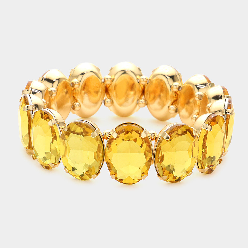 Light Topaz Oval Stone Stretch Pageant Bracelet  | Prom Jewelry