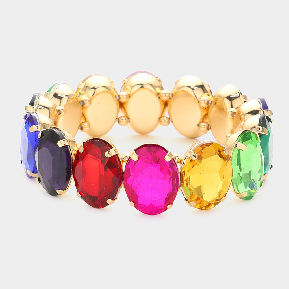 Multi-Color Oval Stone Stretch Pageant Bracelet  | Prom Jewelry