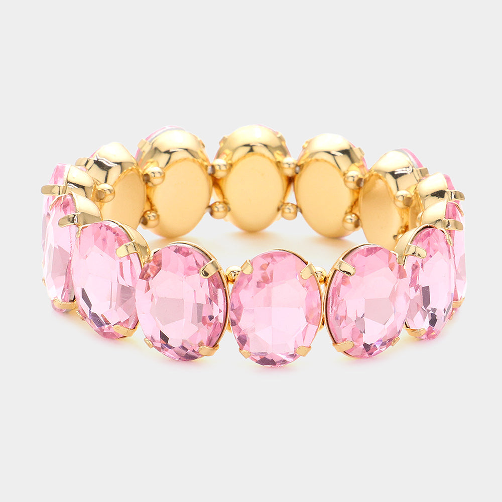 Pink Oval Stone Stretch Pageant Bracelet  | Prom Jewelry