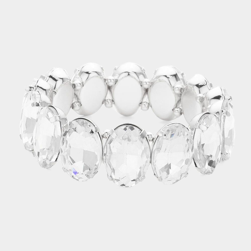 Clear Oval Stone Stretch Pageant Bracelet  | Prom Jewelry