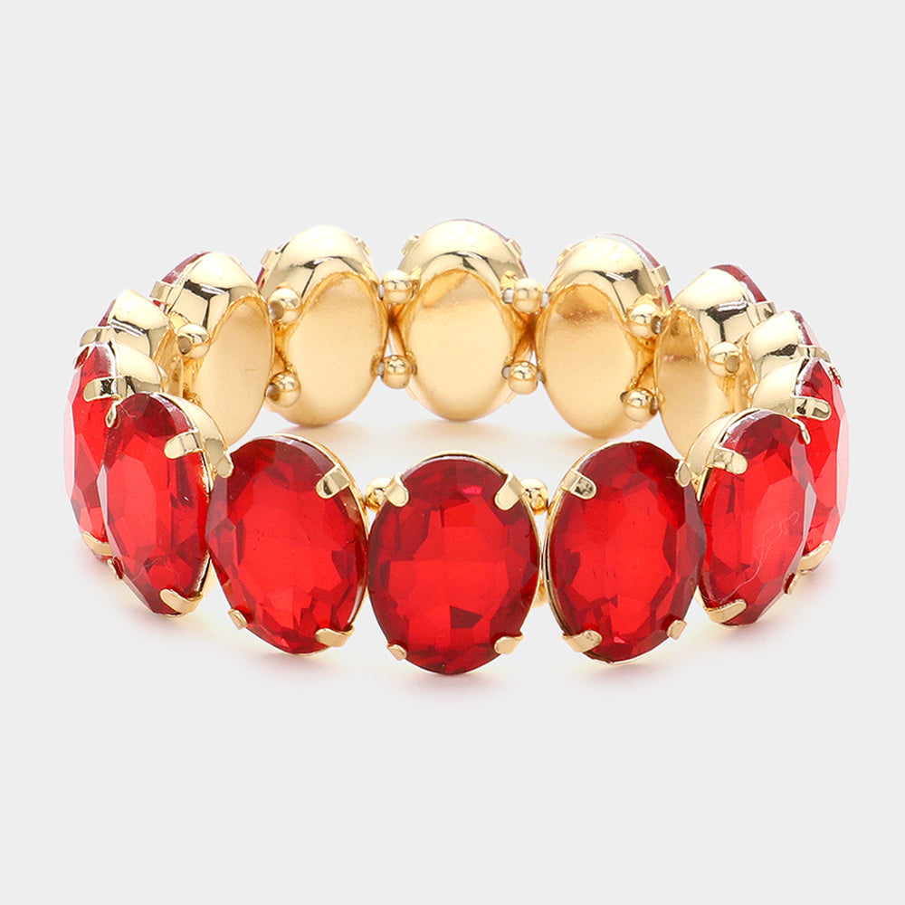 Red Oval Stone Stretch Pageant Bracelet  | Prom Jewelry