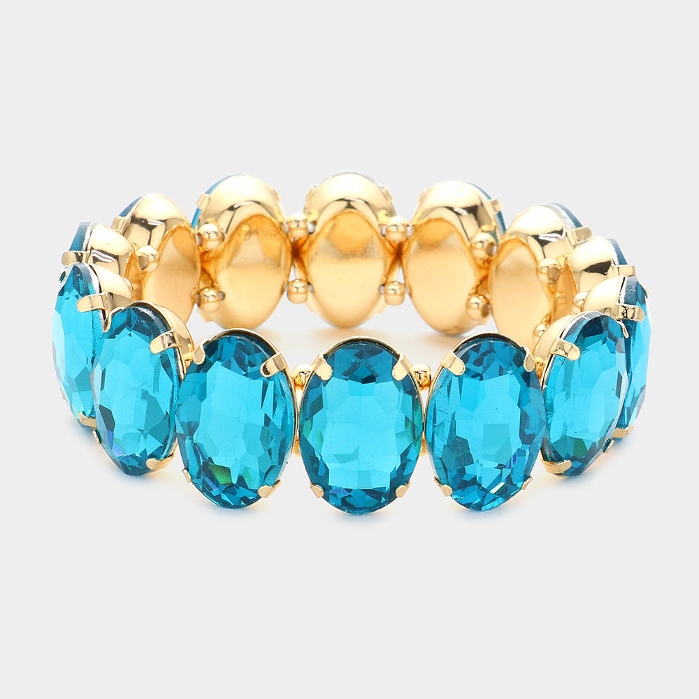 Turquoise Oval Stone Stretch Pageant Bracelet  | Prom Jewelry