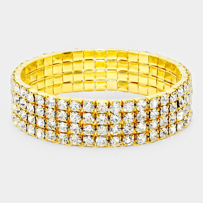 Clear 4 Row Bracelet on Gold